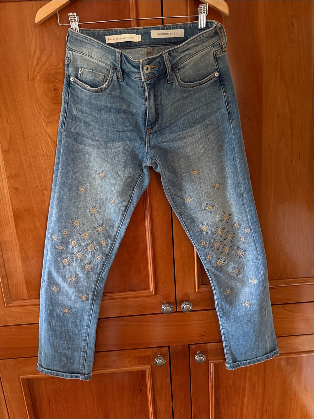 Pilcro and the Letterpress Light Blue Embroidered Boyfriend Jeans